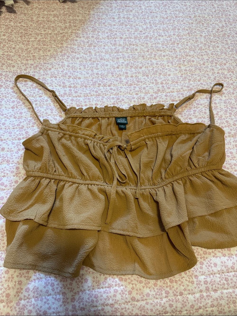 wild fable Camel Brown Ruffle Layered Spaghetti-Strap Cami